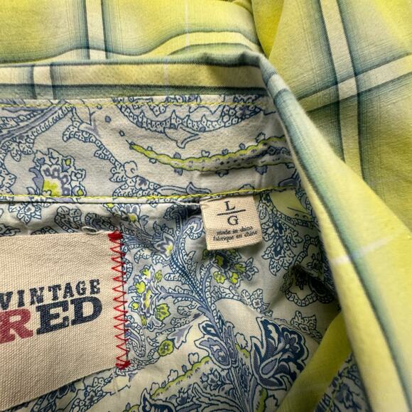 Vintage Red Button Up Casual Embroidered Short Sleeve Shirt Men L Yellow Blue - Picture 9 of 10
